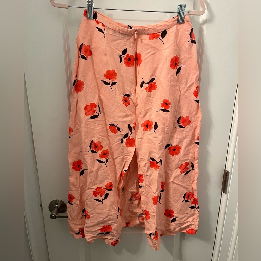 Zara Pink Floral Printed Linen Midi Skirt Size Medium - Red Flower Pattern - Picture 5 of 9